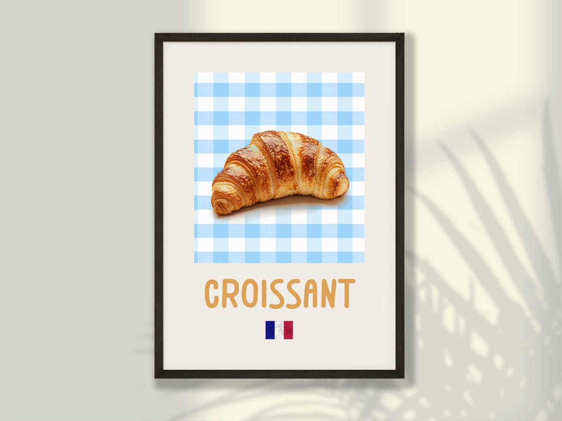 Fresh Croissant French Bakery Gingham Kitchen Foodie Art Print