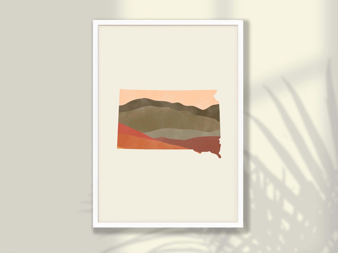 South Dakota Boho Watercolor State Map Layered Desert Tones Poster