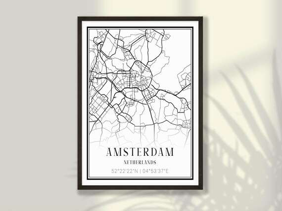 Amsterdam Netherlands Minimalist Street Map Coordinates Poster