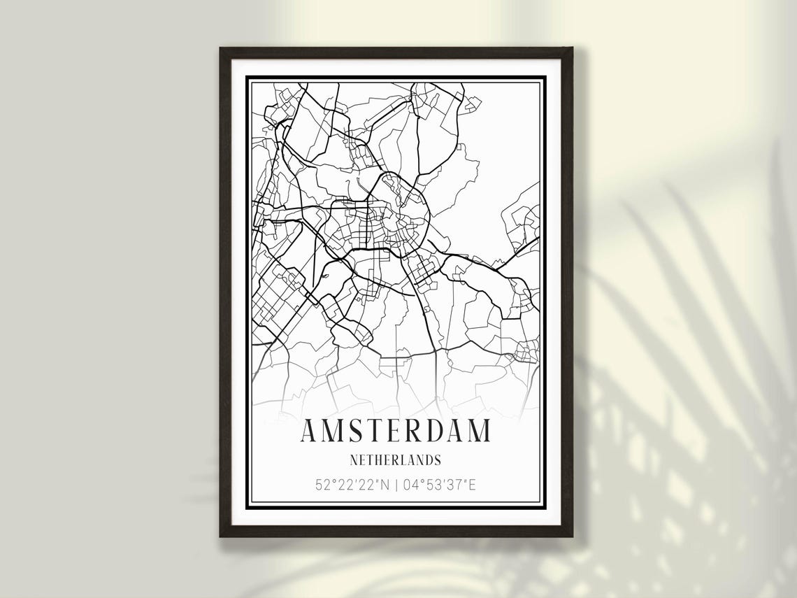 Amsterdam Netherlands Minimalist Street Map Coordinates Poster