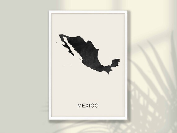 Mexico Country Map Minimalist Black Watercolor Silhouette Poster