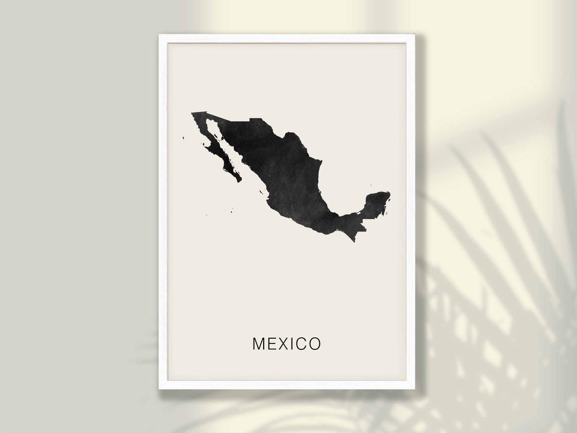 Mexico Country Map Minimalist Black Watercolor Silhouette Poster