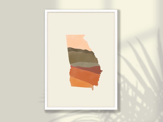 Georgia State Silhouette Boho Watercolor Landscape Map Poster