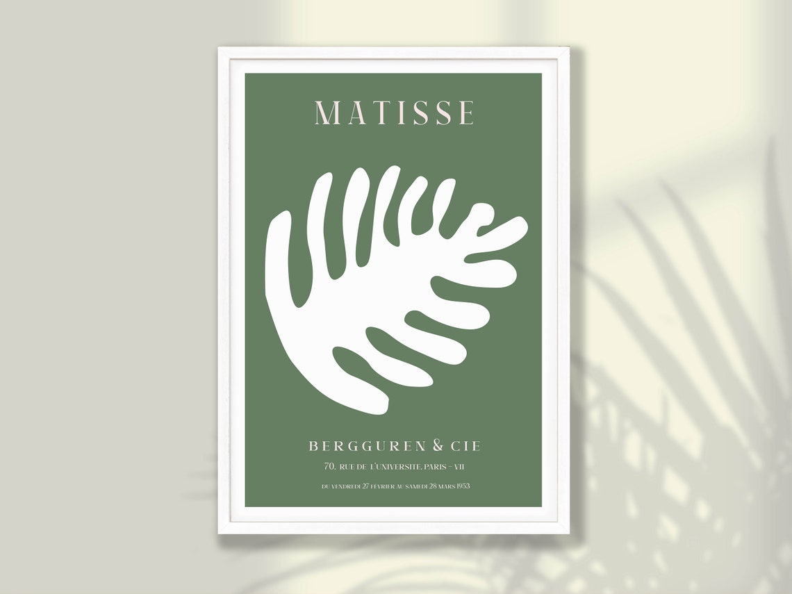 Matisse 1953 Bergguren Exhibition Sage Green Cut Out Leaf Poster