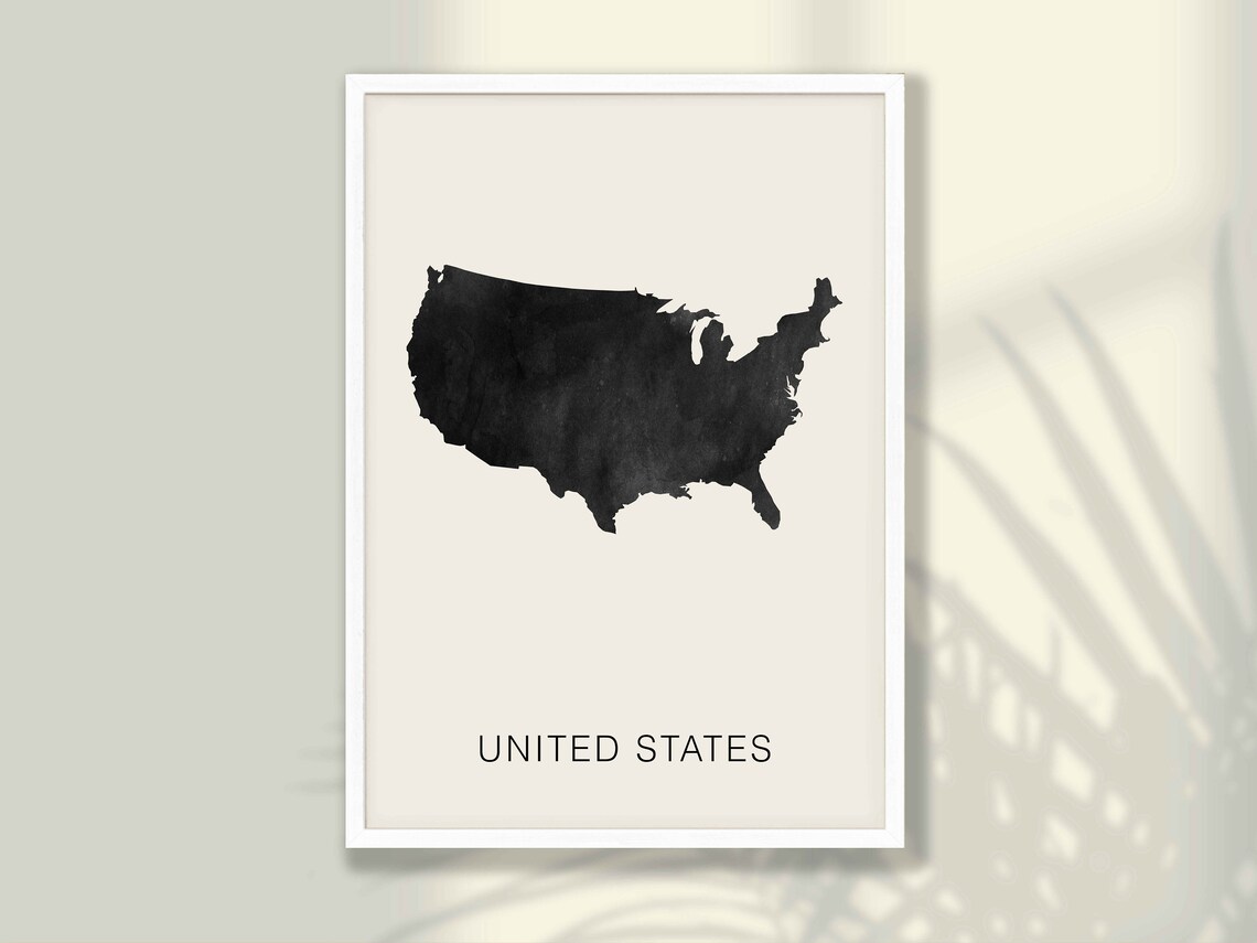 United States Country Map Minimalist Black Watercolor Poster