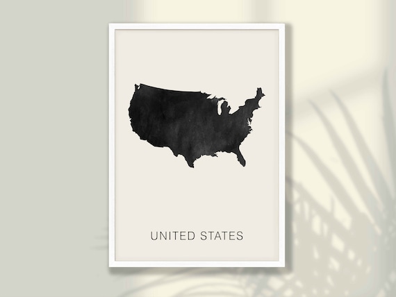 United States Country Map Minimalist Black Watercolor Poster