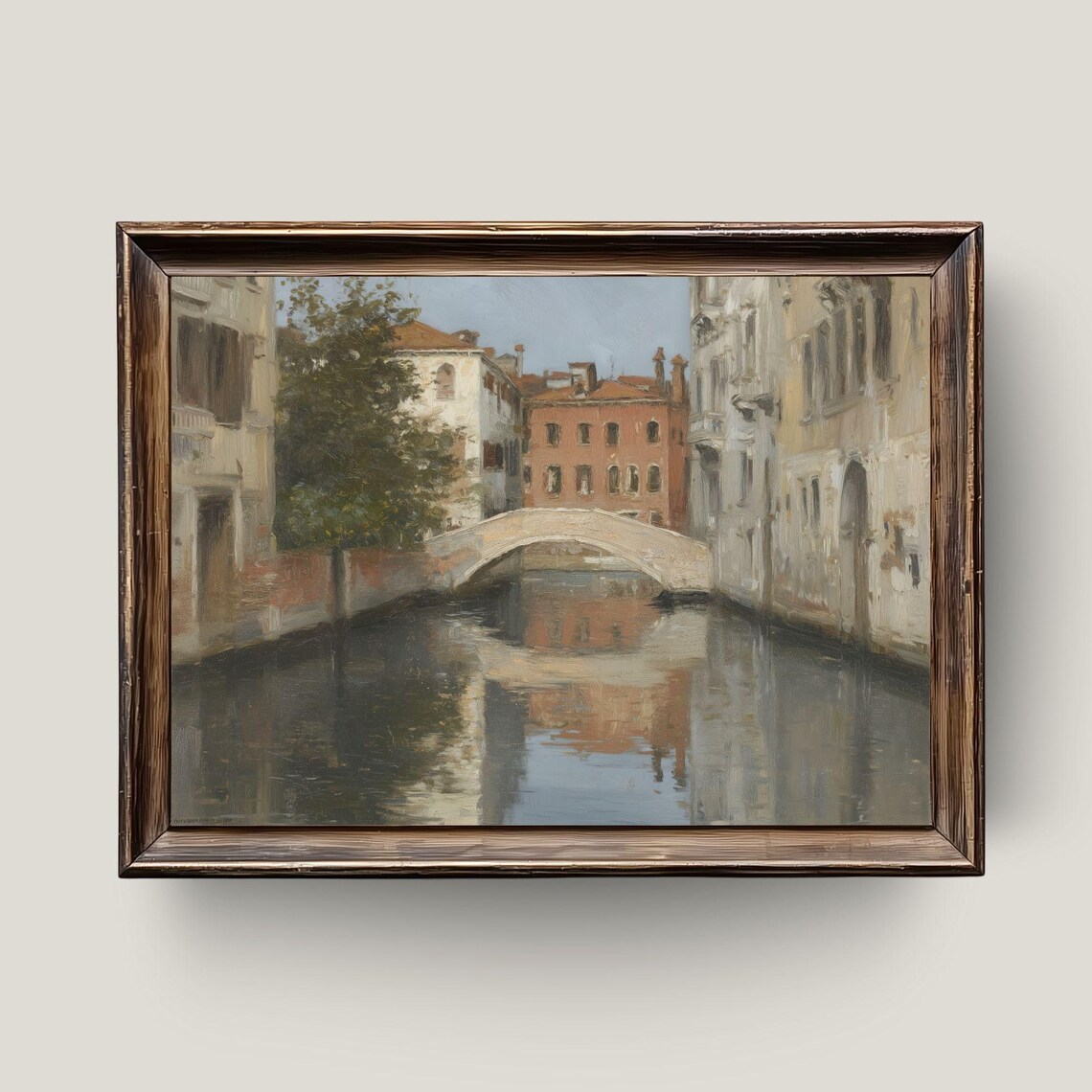 Venice Canal Stone Bridge Reflection Vintage Italian Waterway Art Poster