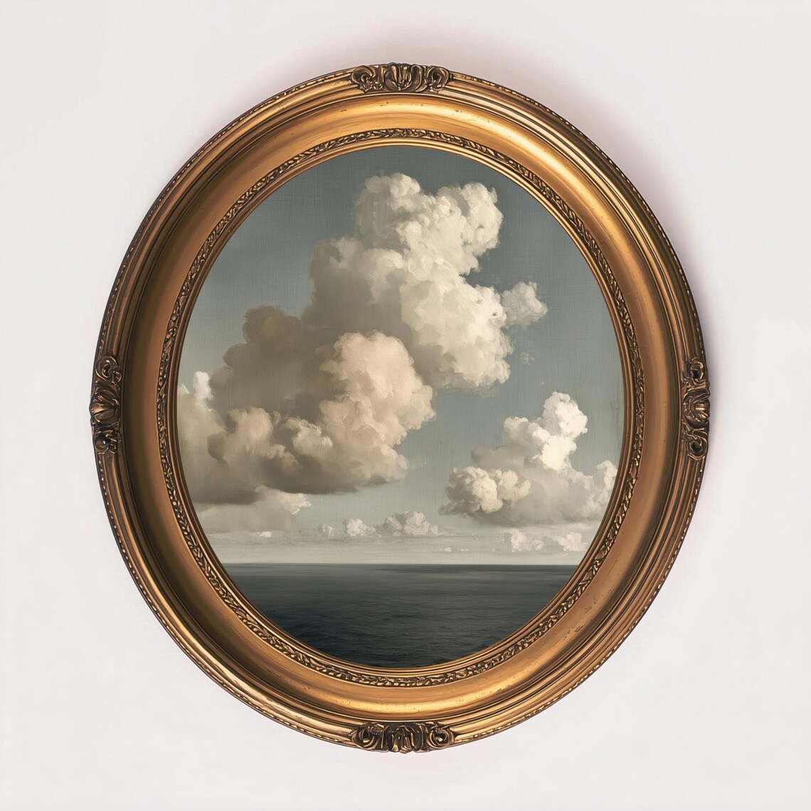 Calm Ocean Under Dramatic Clouds Vintage Seascape Oil Painting Art Print