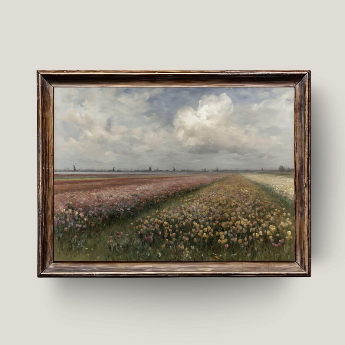Dutch Tulip Fields Vintage Oil Painting Windmill Holland Bloom Poster