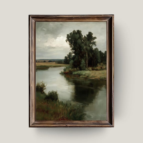 Countryside River Scene Print Serene Nature Wall Art