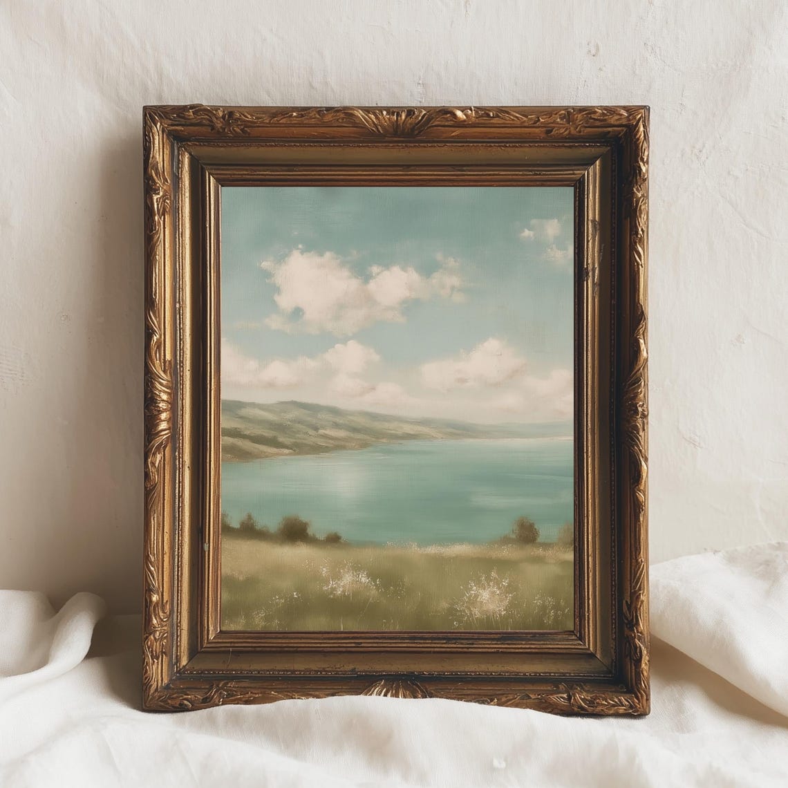 Serene Lakeside Landscape Impressionist Oil Painting Wall Art