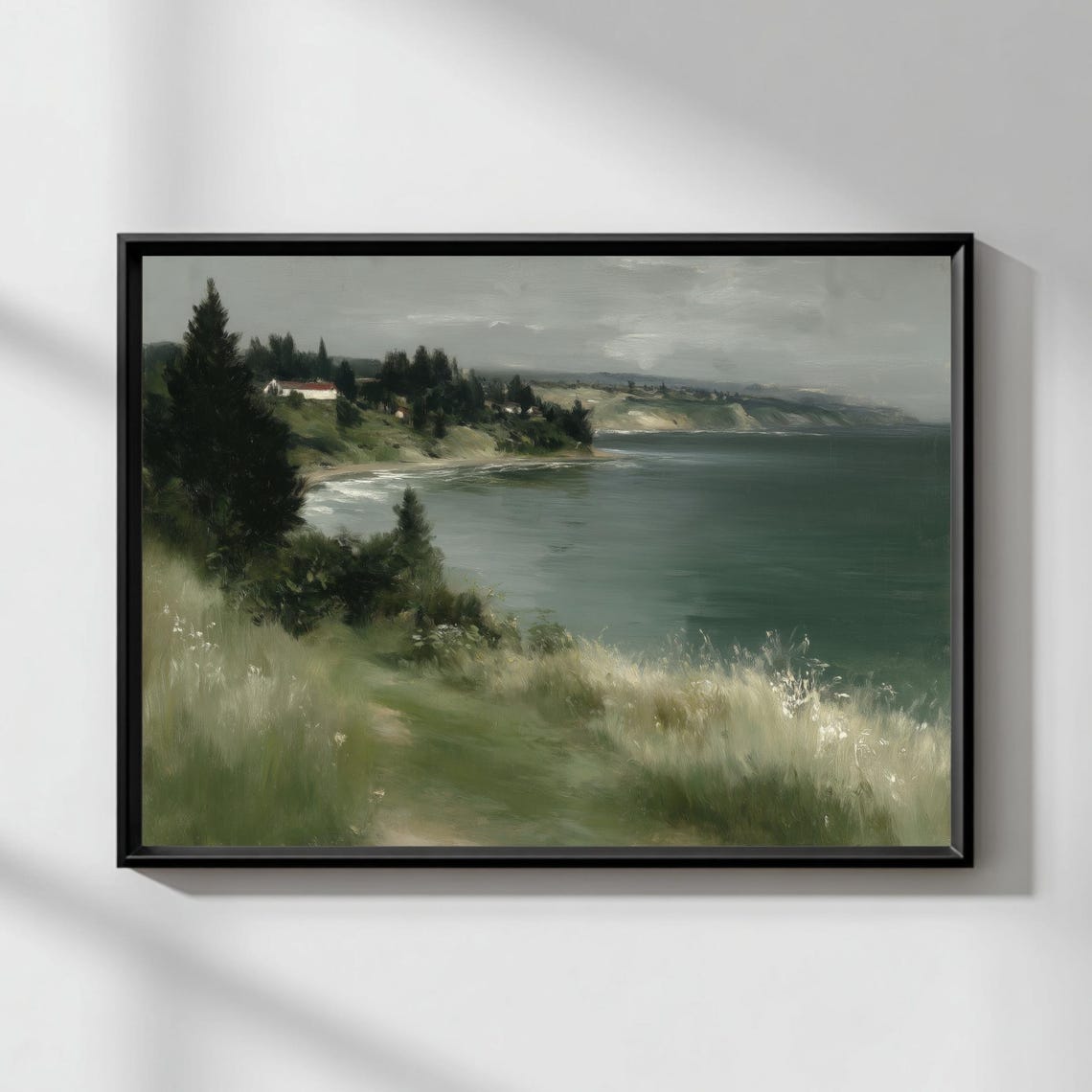 Moody Coastal Cove Misty Shoreline Tranquil Calm Ocean Art Print