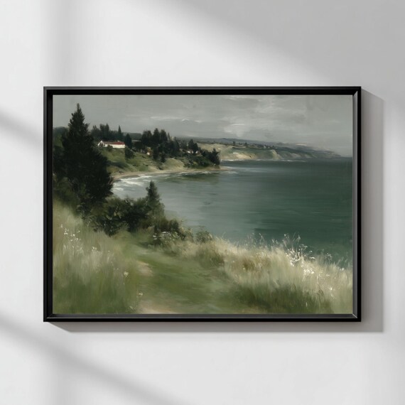 Moody Coastal Cove Misty Shoreline Tranquil Calm Ocean Art Print
