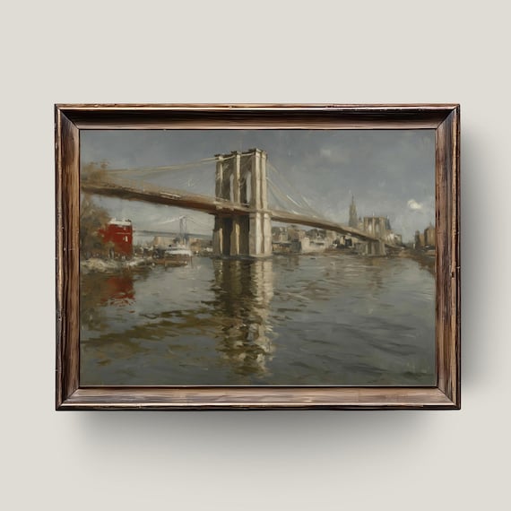 Brooklyn Bridge Print Vintage New York City Wall Art Classic Skyline Painting