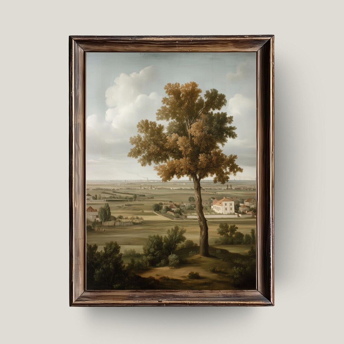 Lone Tree Overlooking Countryside Vintage Landscape Oil Painting Poster