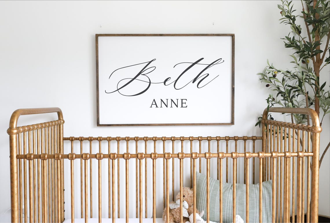 Baby Girl Name Sign Nursery Wall Decor Above The Crib Sign Modern Farmhouse Nursery Elegant Baby Girl Name Art Script Girl Name