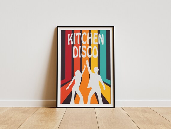 Groovy Kitchen Disco Party Retro Striped Dancers Quote Poster Art