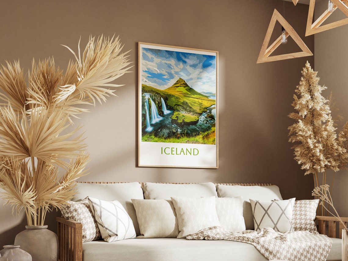 Iceland Kirkjufell Falls Vintage Style Travel Landscape Poster - Image 4