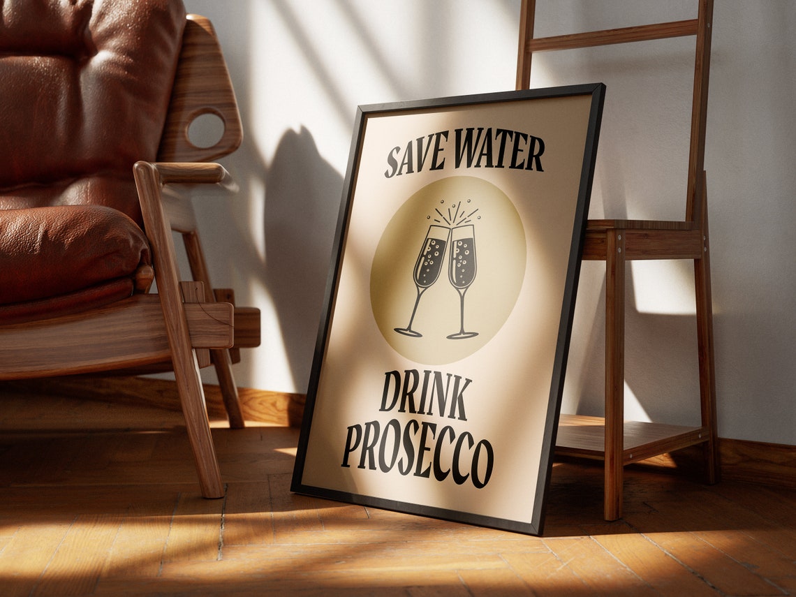 Save Water Drink Prosecco Funny Retro Champagne Bar Party Poster - Image 3