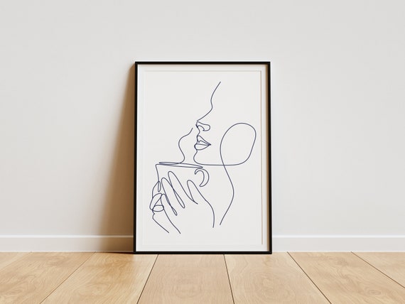 Blue Or Black Coffee Cup Line Art Print Coffee Lover Wall Art Coffee One Line Drawing Minimalist Print Coffee Bar Wall Art