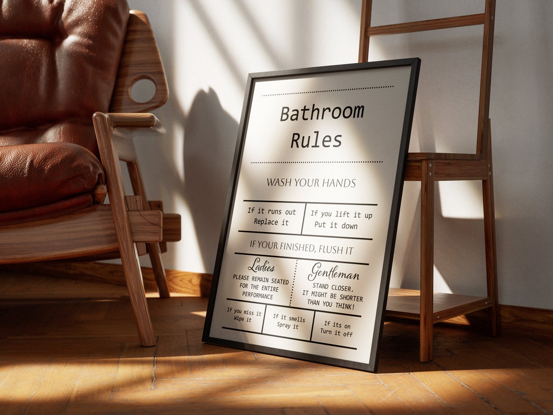 Humorous Funny Bathroom Rules Etiquette Sign Quote Poster Decor - Image 3