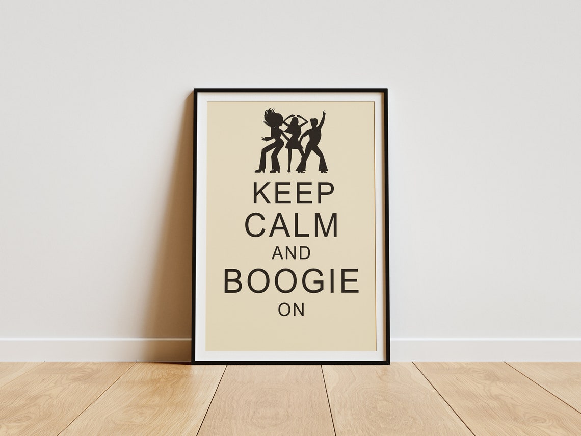 Keep Calm and Boogie On Retro 70s Disco Dancers Quote Poster - Image 2