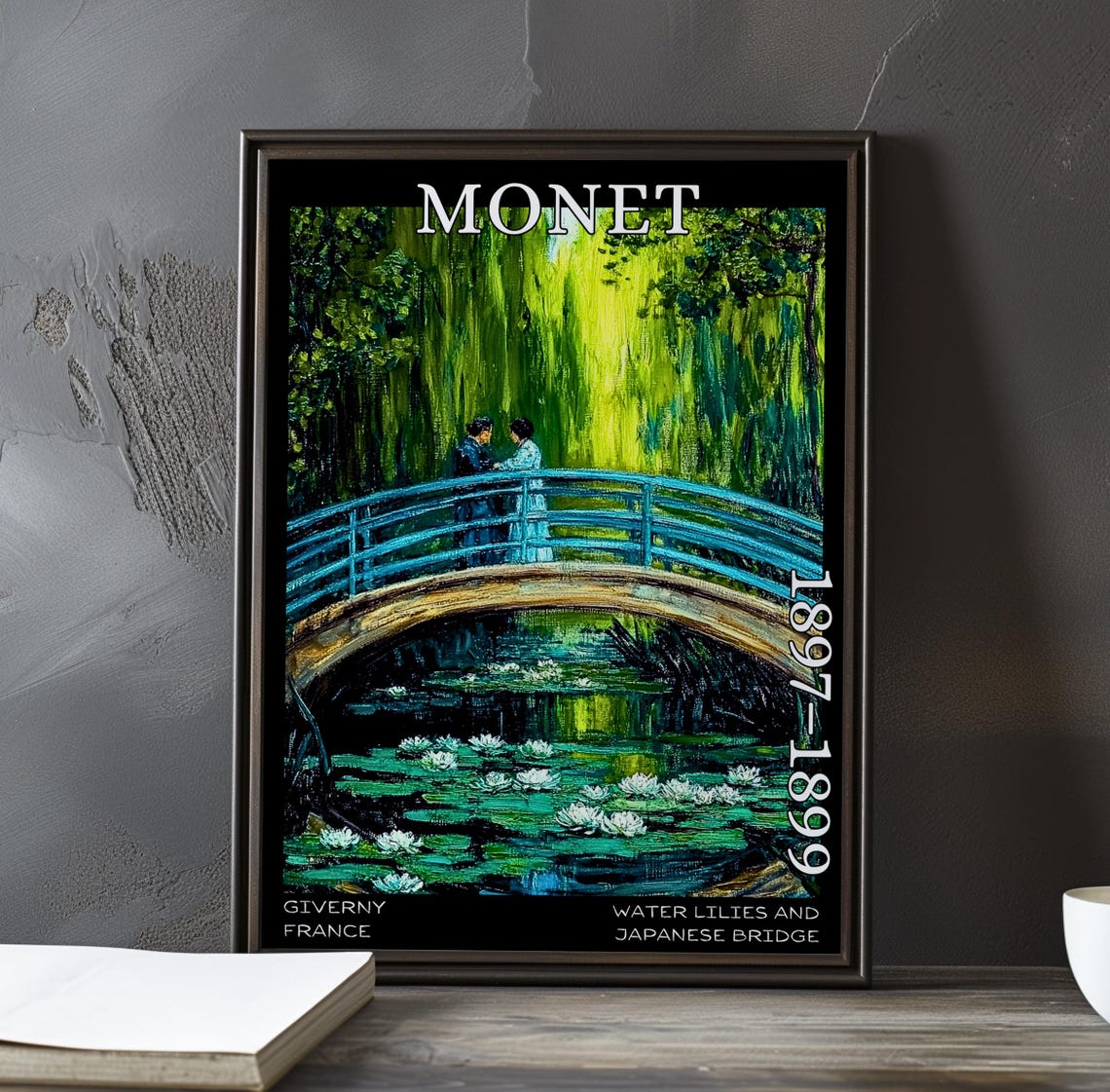 Japanese Bridge Couple White Lily Bloom Monet 1897-1899 Poster