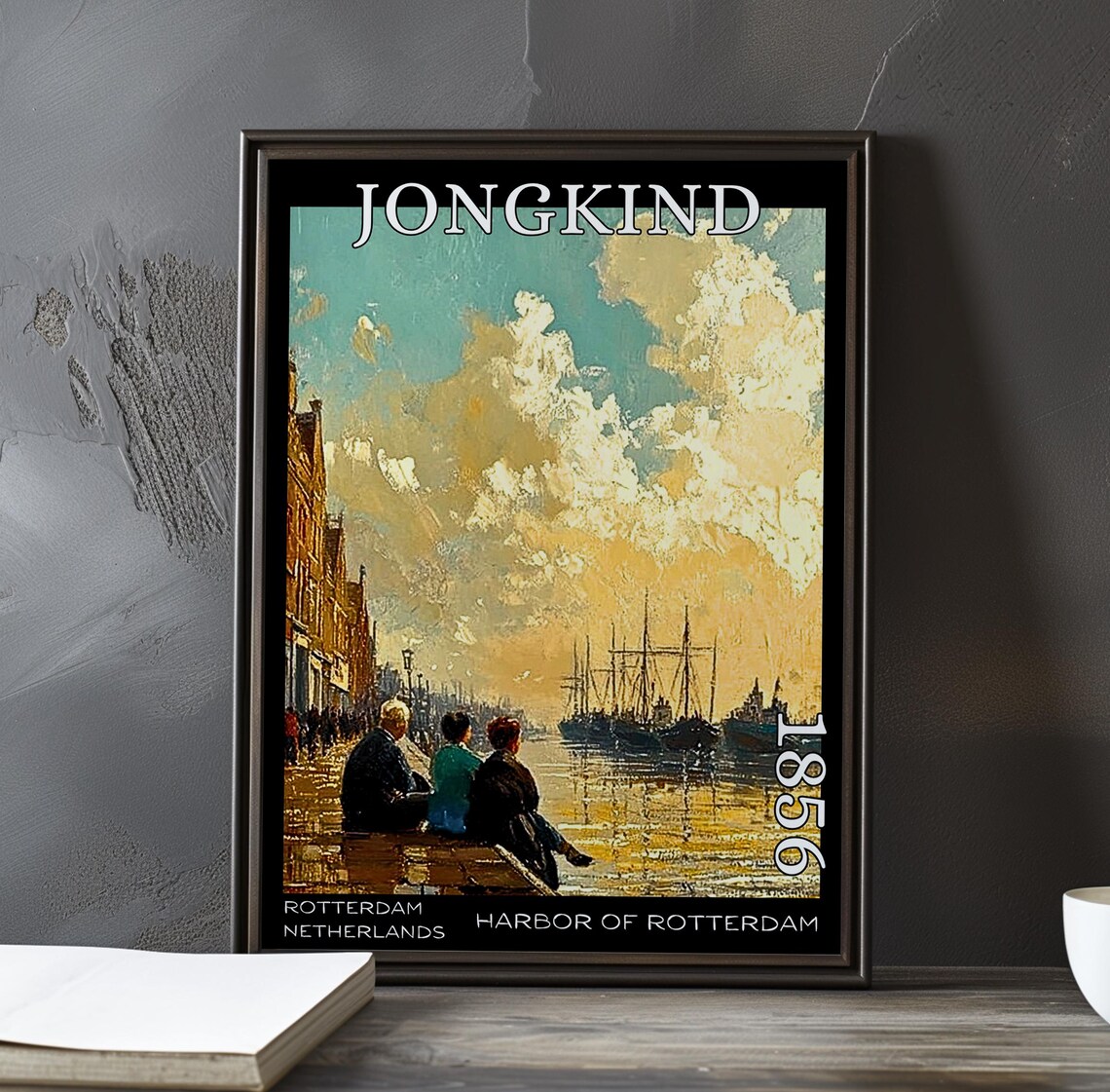 Jongkind Harbor of Rotterdam Seated Figures at Sunset Poster