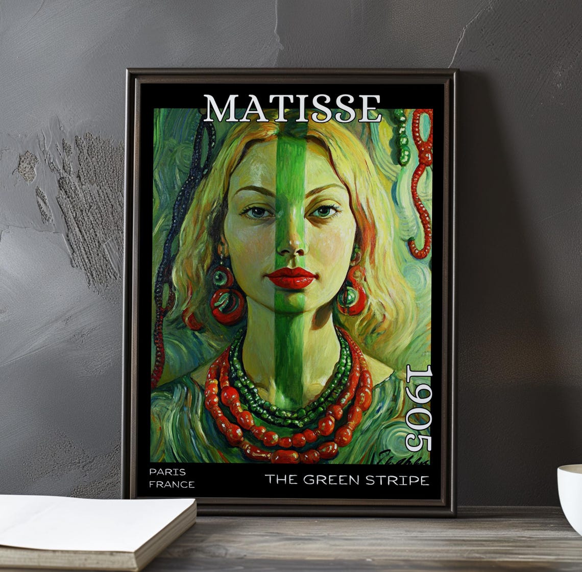 Matisse Green Stripe 1905 Paris Blonde Bead Necklace Portrait Poster