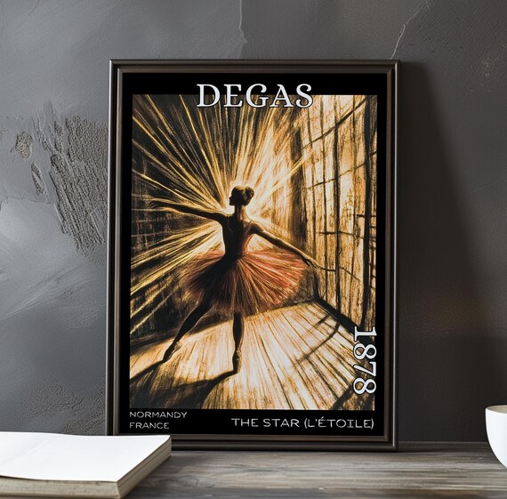 Solo Dancer Silhouette in Golden Spotlight Degas-Style Star Poster