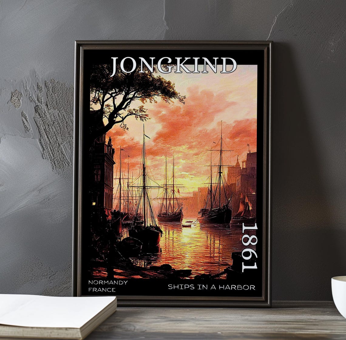 Jongkind Ships in a Harbor Sunset Scene Between Dark Quays Poster