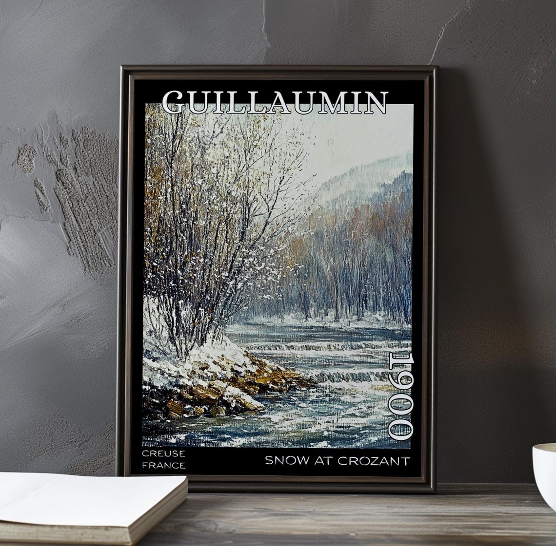 Guillaumin Snow At Crozant Icy Rapids Below Bare Bushes Poster
