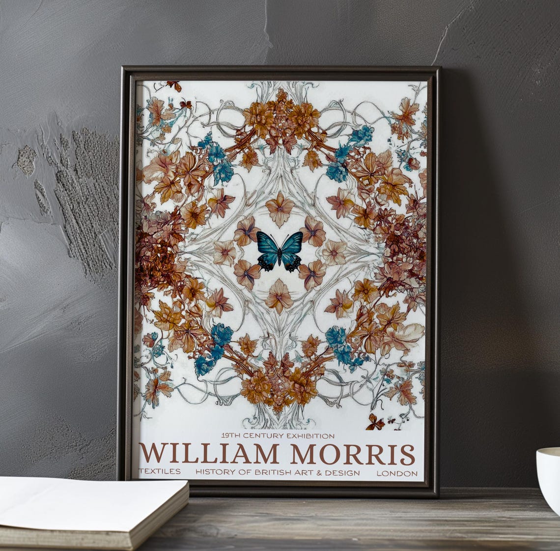 William Morris Blue Butterfly Rust Floral Pattern Wall Poster