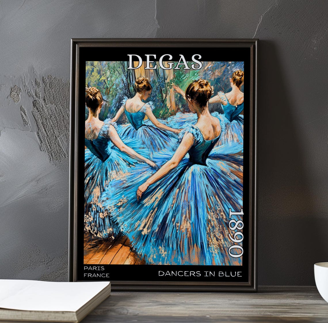 Four Dancers in Blue Tutus from Behind Degas-Style Ballet Poster