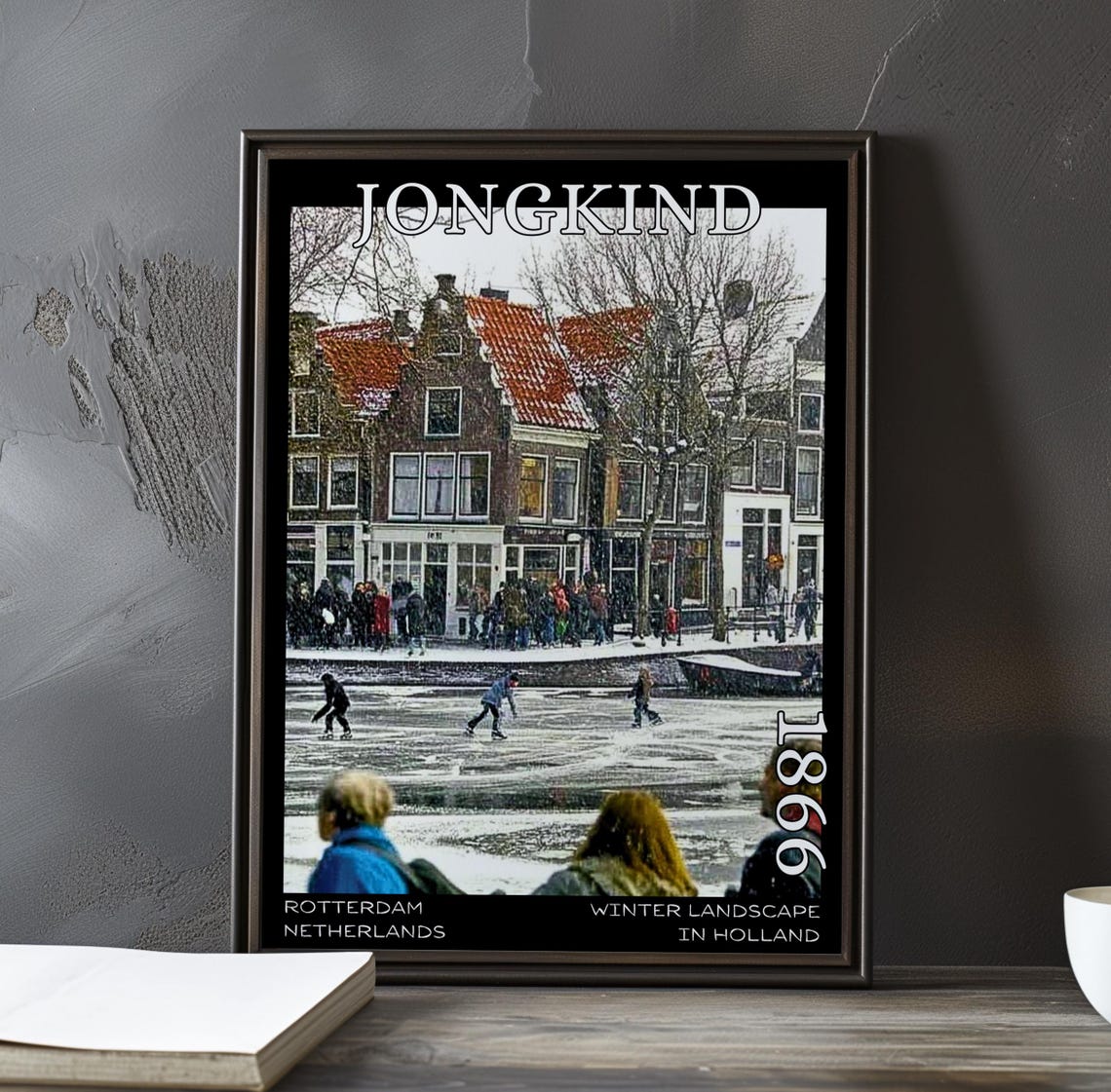 Jongkind 1866 Rotterdam Canal Ice Skaters Winter Scene Poster