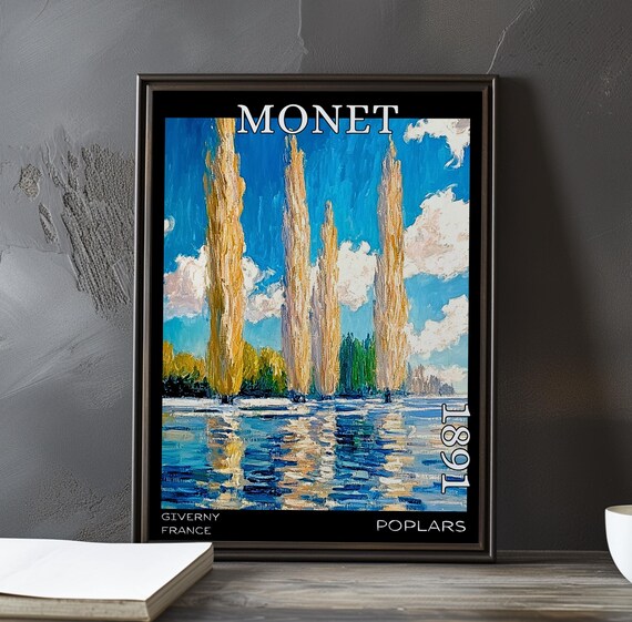 Monet 1891 Golden Poplars Under Blue Sky by the River Giverny Poster