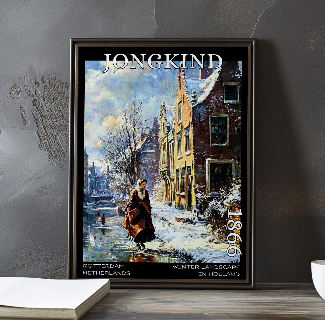 Jongkind 1866 Lone Woman Walking an Icy Canal Path in Winter Poster