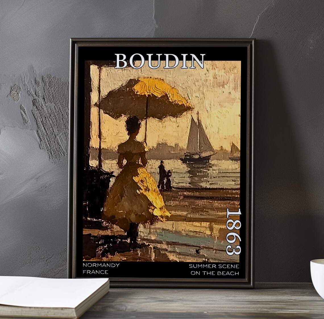 Eugène Boudin Woman with Parasol on Golden Hour Beach 1863 Poster