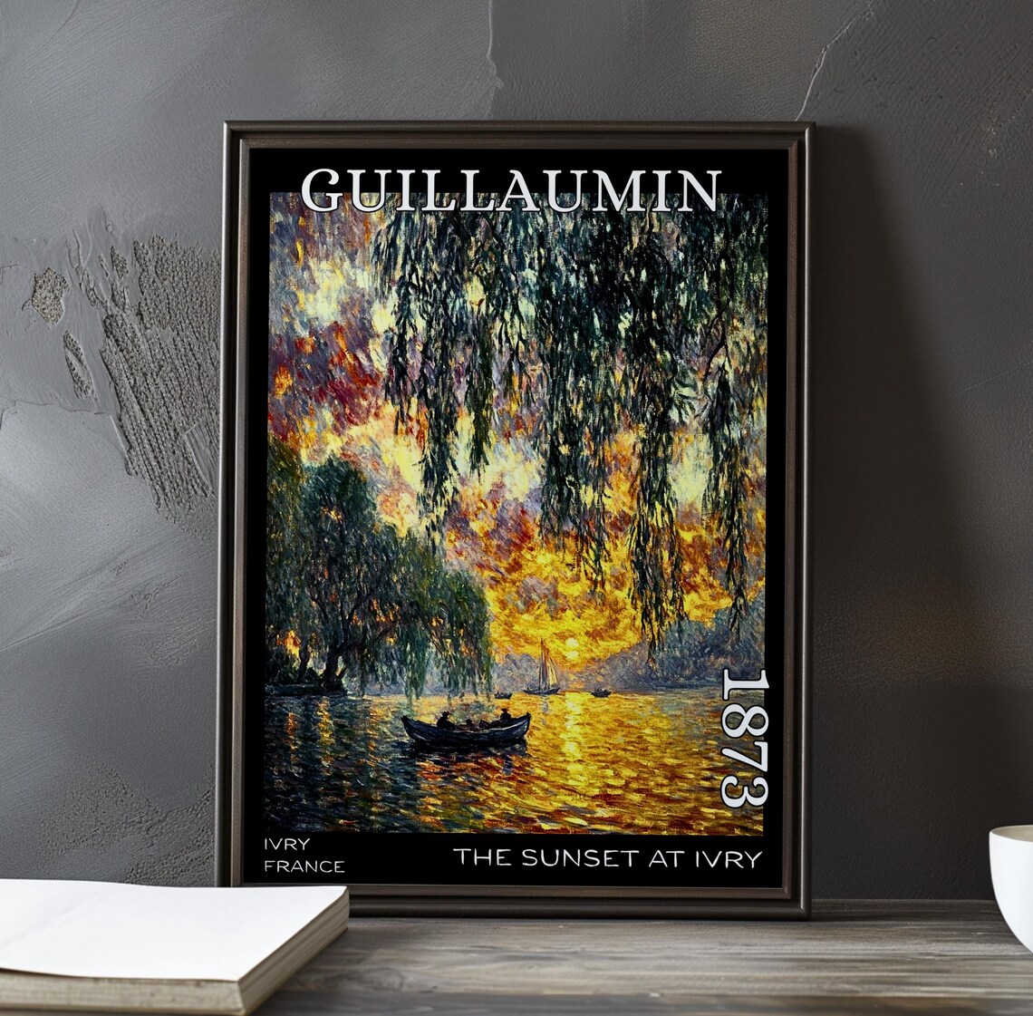 Sunset At Ivry 1873 Guillaumin Willow Fringed Golden River Poster