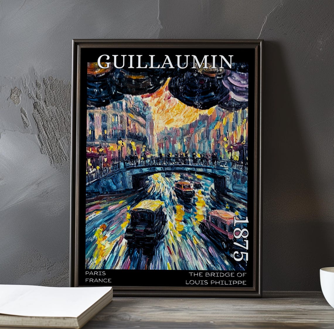 Bridge Of Louis Philippe 1875 Guillaumin Night Carriages Rain Poster