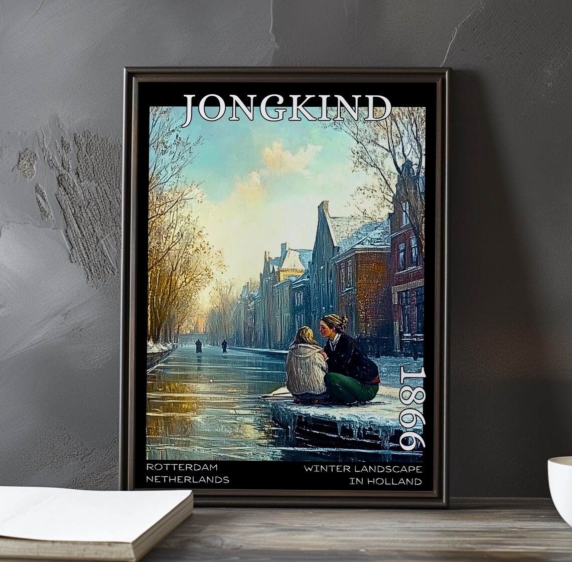Johan Jongkind Couple by the Frozen Canal 1866 Winter Poster