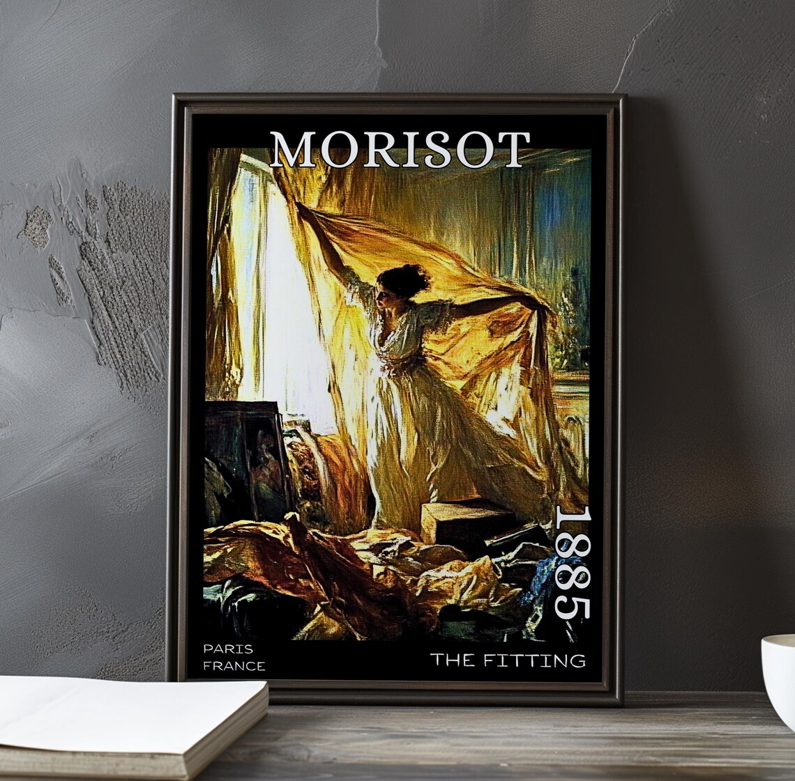 Morisot 1885 The Fitting Woman Holding Golden Fabric Window Poster