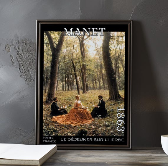Le Djeuner Sur Lherbe 1863 Douard Manet Print Poster French Modernism Impressionist Nude Salon Des Refuss Art Outdoor Gathering