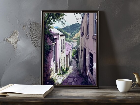 Quiet Lavender Pink Alley Between Old Village Houses At Noon Poster