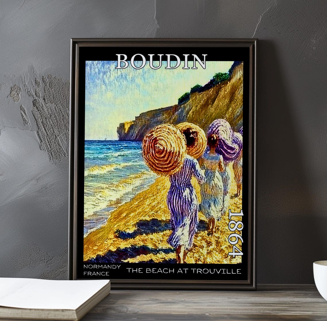 Eugene Boudin Trouville Straw Hats Descending Beach 1864 Poster