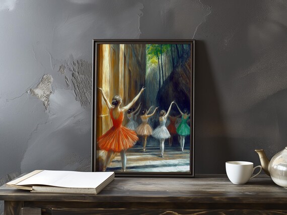 Ballet Dancers Colorful Tutus From Behind Sunlit Studio Dance Poster