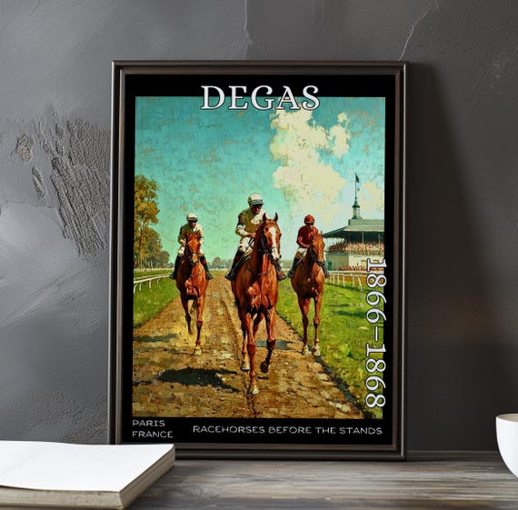 Racehorses Before The Stands 18661868 Edgar Degas Print Poster Equestrian Artwork French Impressionism Jockeys At Track Art Decor