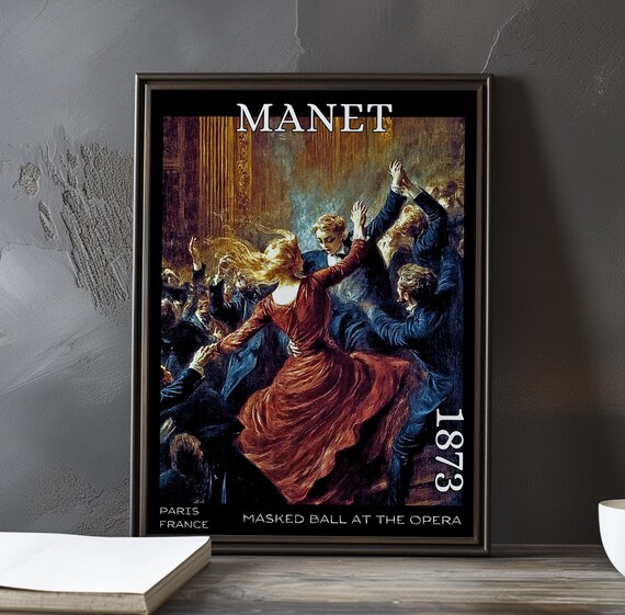 Manet Masked Ball Blonde in Red Gown Lifted High 1873 Poster