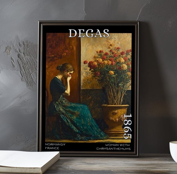 Woman With Chrysanthemums 1865 Edgar Degas Print Poster Early Impressionism Floral Portrait French Realism Study Quiet Elegance Art