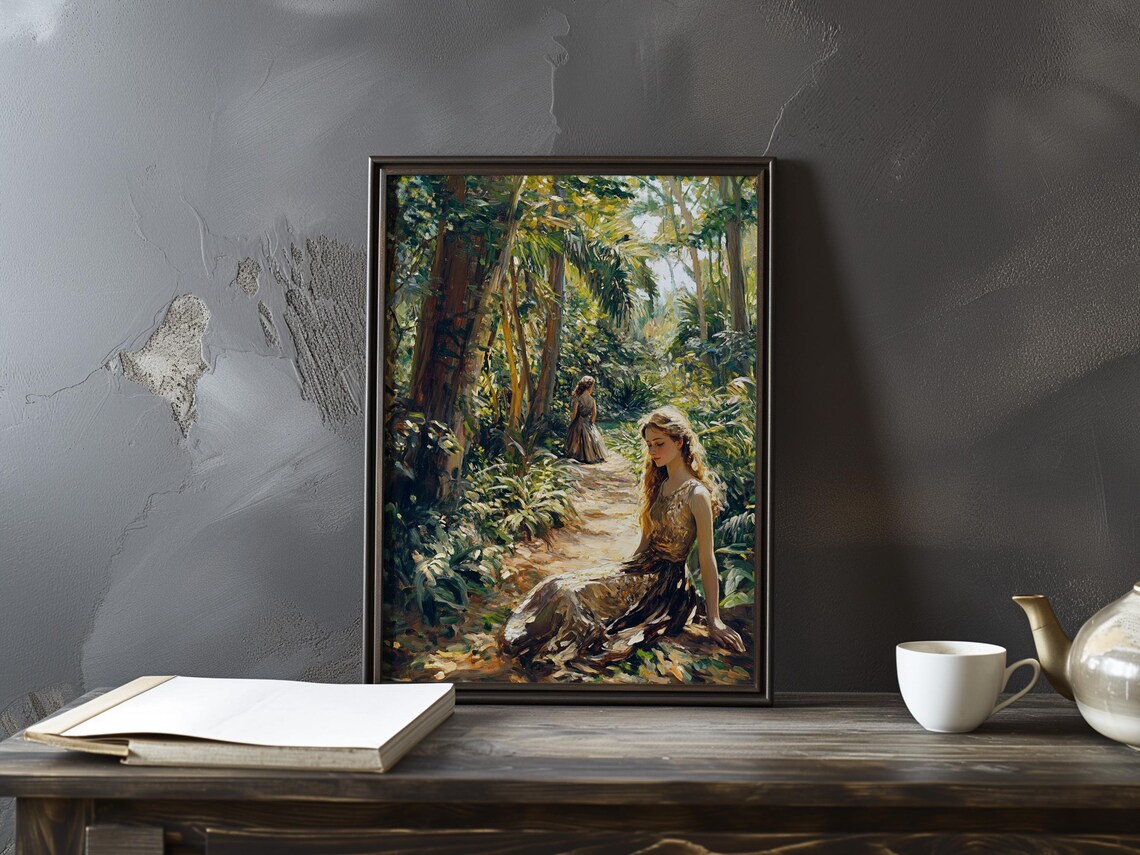 Woman Reclining on a Lush Tropical Garden Path Impressionist Poster